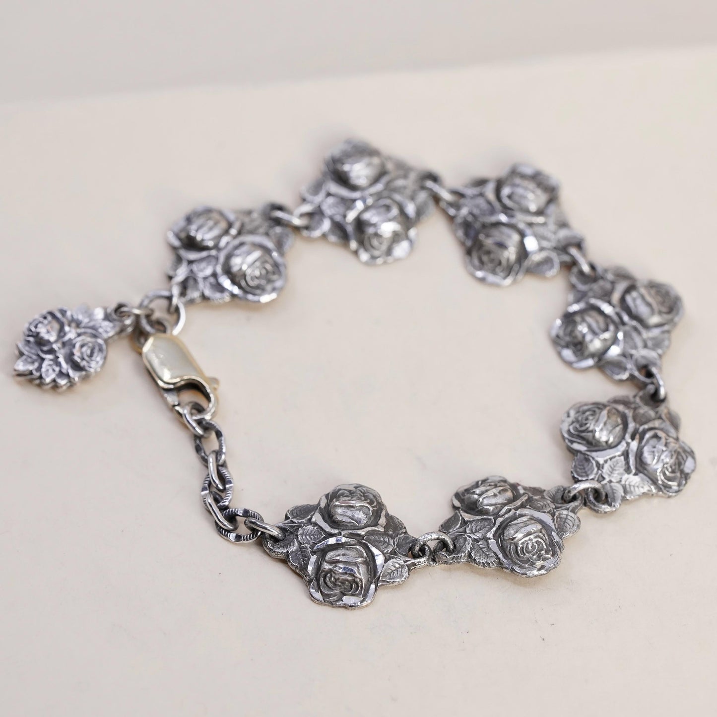 7", Sterling Silver Catholic Rosary Bracelet, Rose Religious Virgin Mary Saints