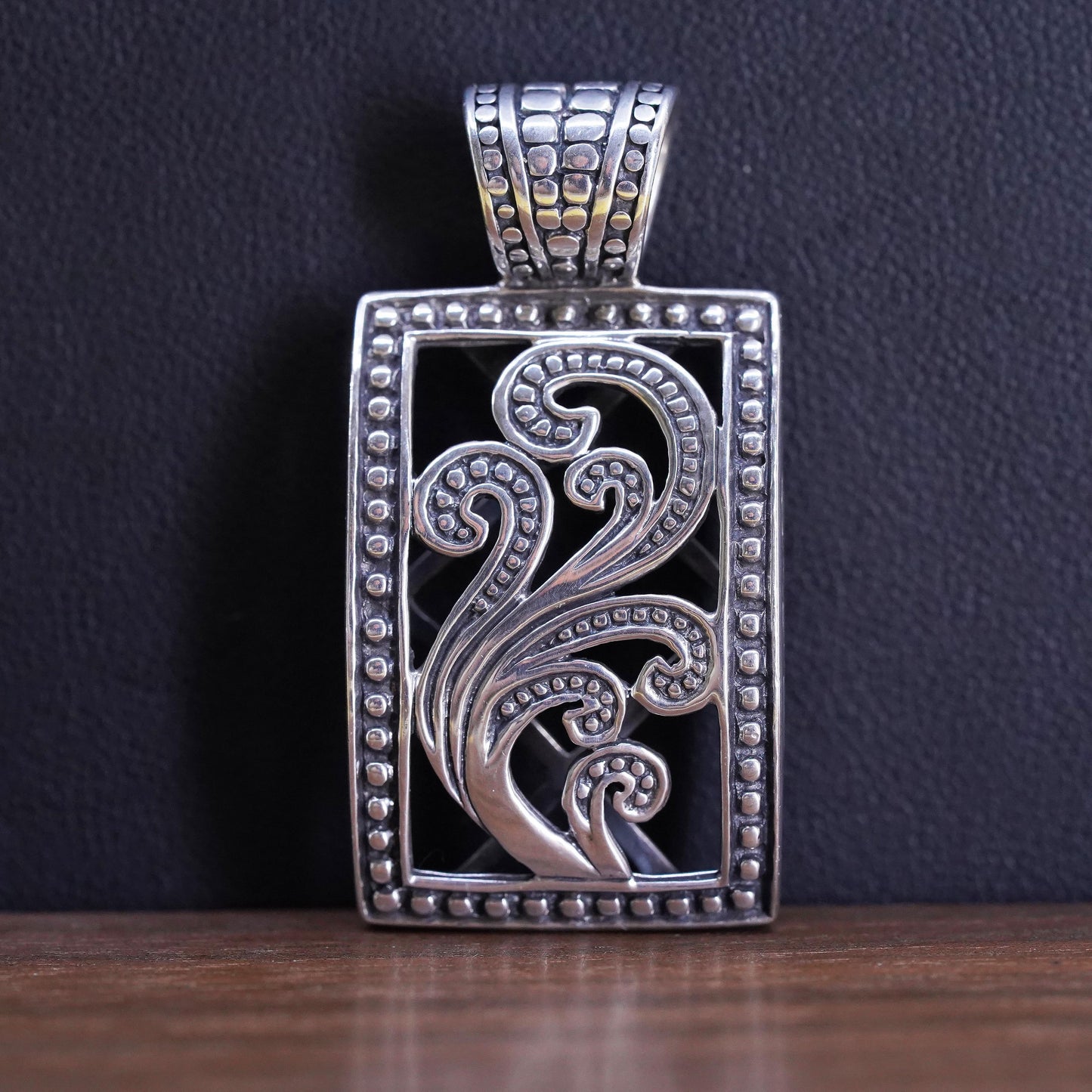 Vintage Sterling 925 silver handmade pendant, filigree diamond pendant