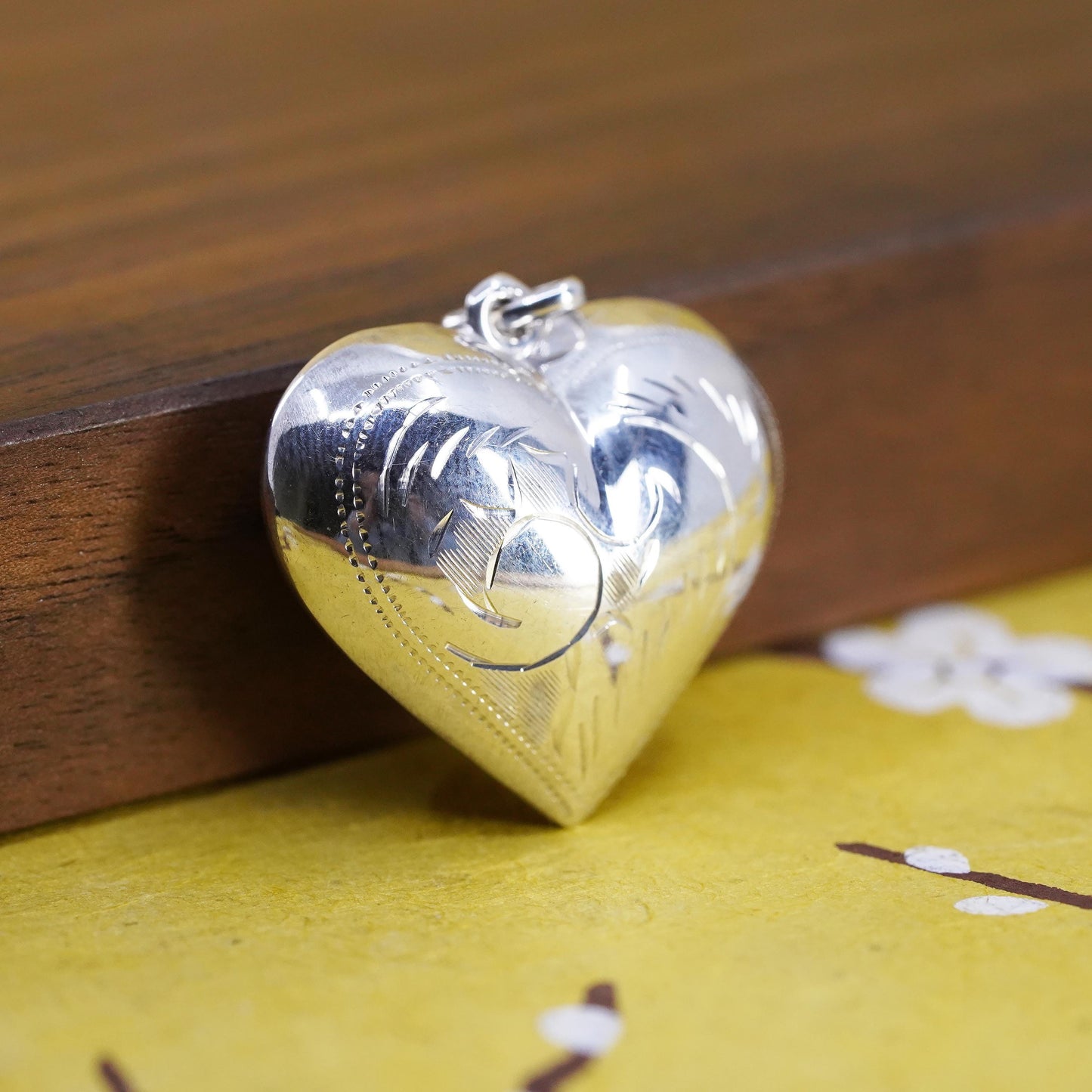 Vintage Sterling silver handmade heart pendant, puffy 925 big heart