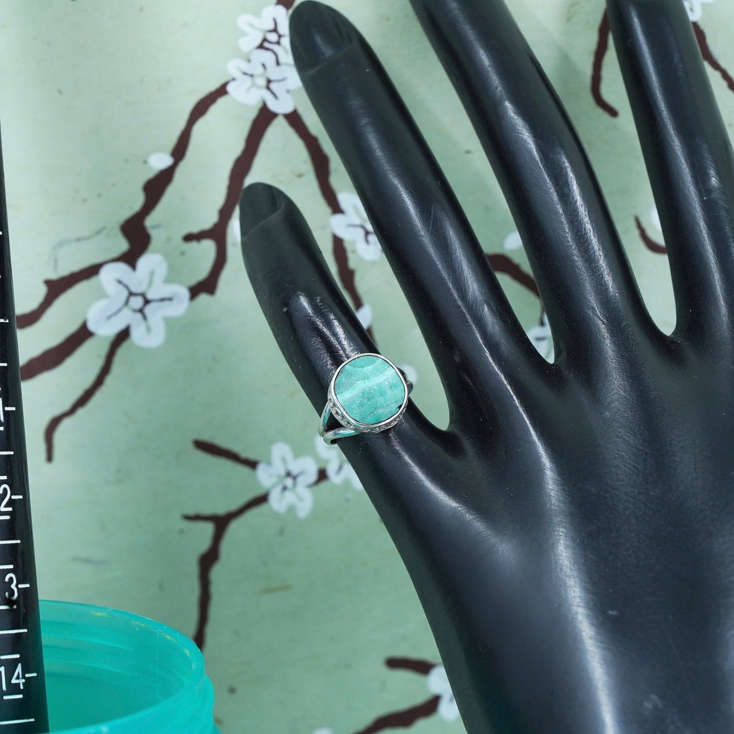 Size 3.25, southwestern Sterling 925 silver handmade ring with malachite