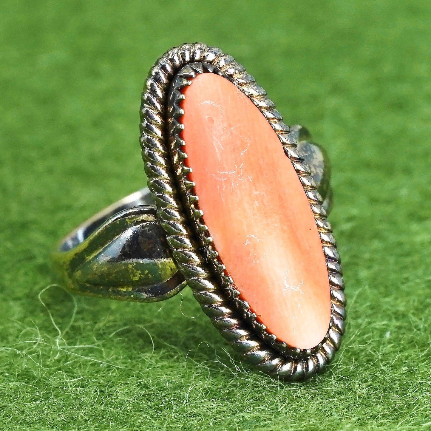 Size 5, 1930s Sterling 925 Silver JP Pacific Jewelry Company orange stone Ring