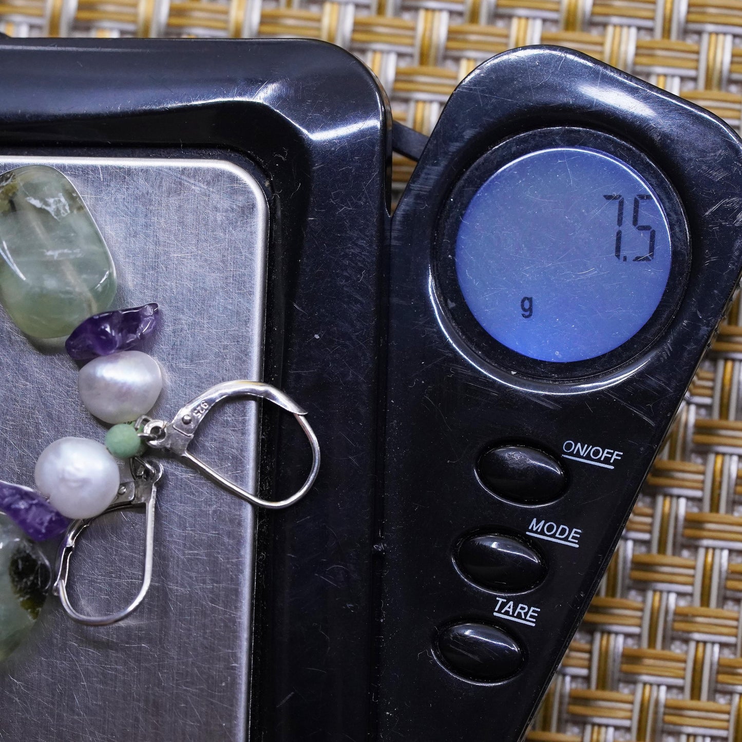 Sterling silver 925 handmade earrings with pearl prehnite amethyst nuggets