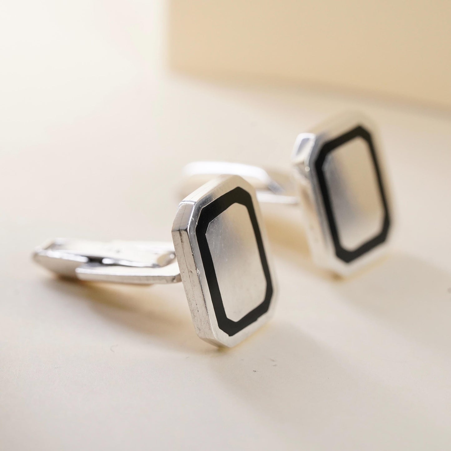 southwestern sterling silver rugtangular cuff links, onyx inlay 925 cufflinks