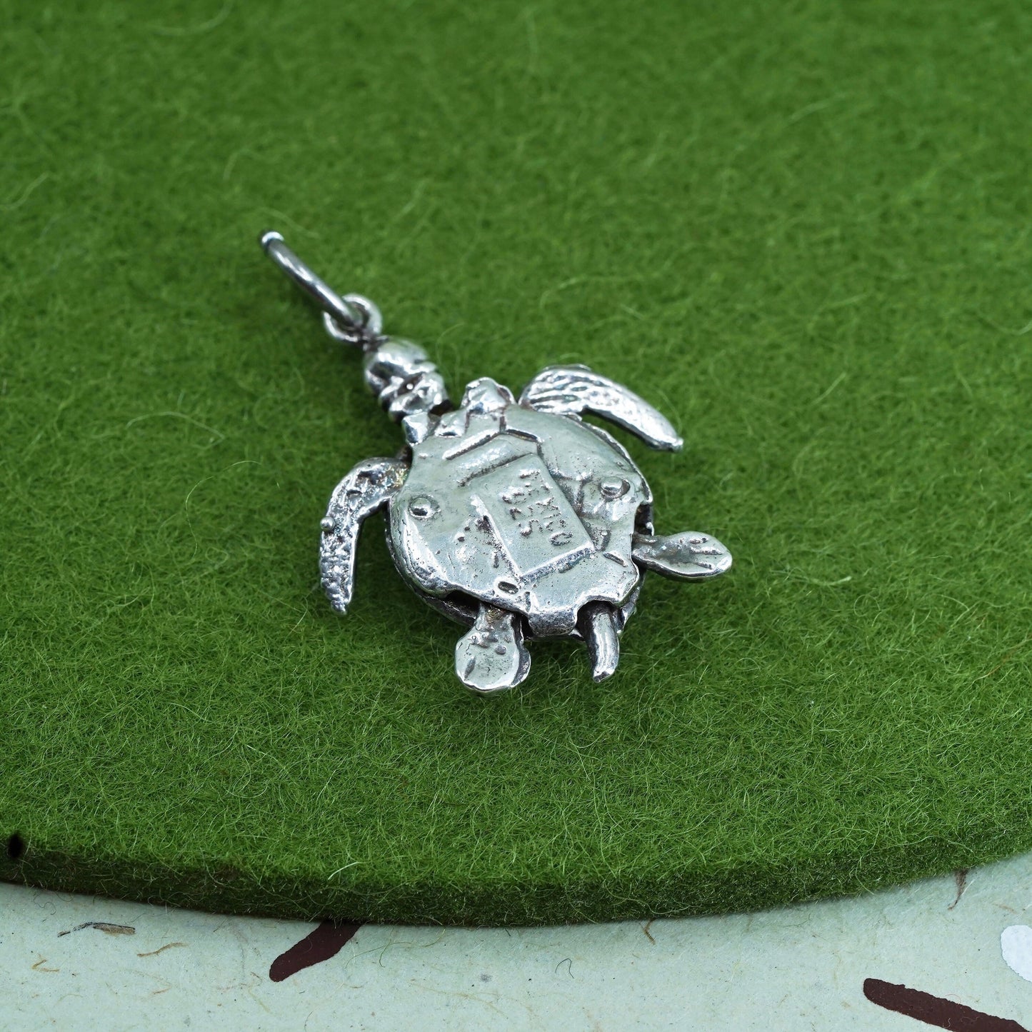 mexico sterling silver handmade pendant, 925 turtle charm with movable joints