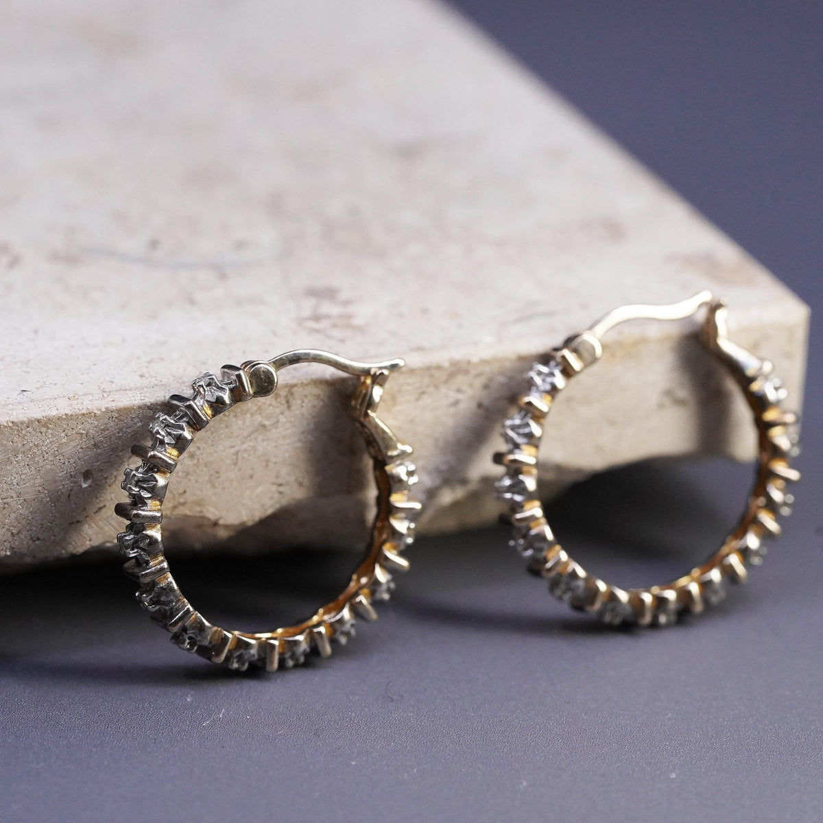 1”, vermeil gold over Sterling silver handmade earrings, 925 hoops with diamond