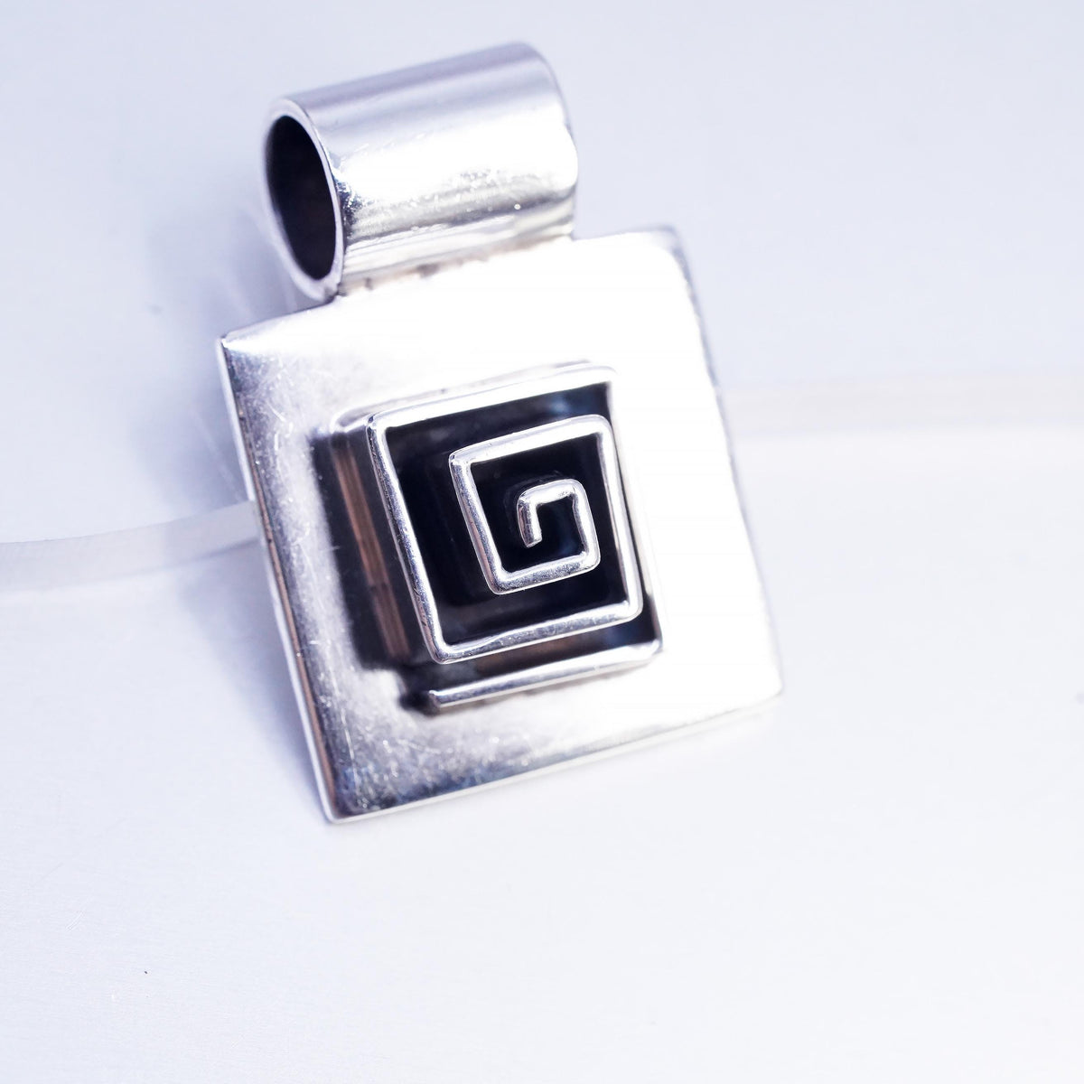 Mexican Sterling Silver 925 Square Spiral Pendant, Geometric Greek Key Jewelry