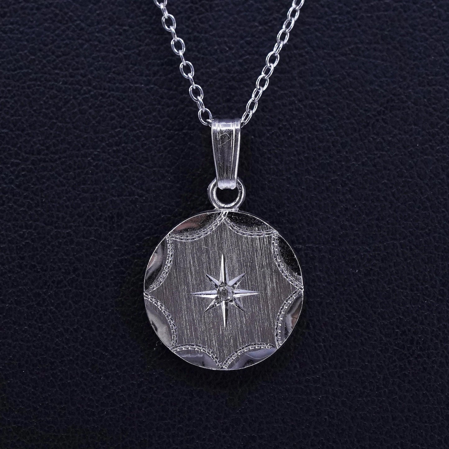 16+2”, 925 Sterling Silver La Mode Satin Finish North Star Necklace Diamond