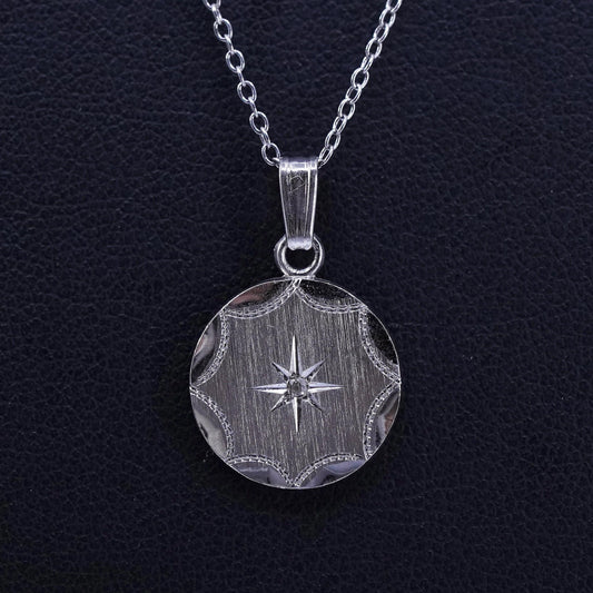 16+2”, 925 Sterling Silver La Mode Satin Finish North Star Necklace Diamond