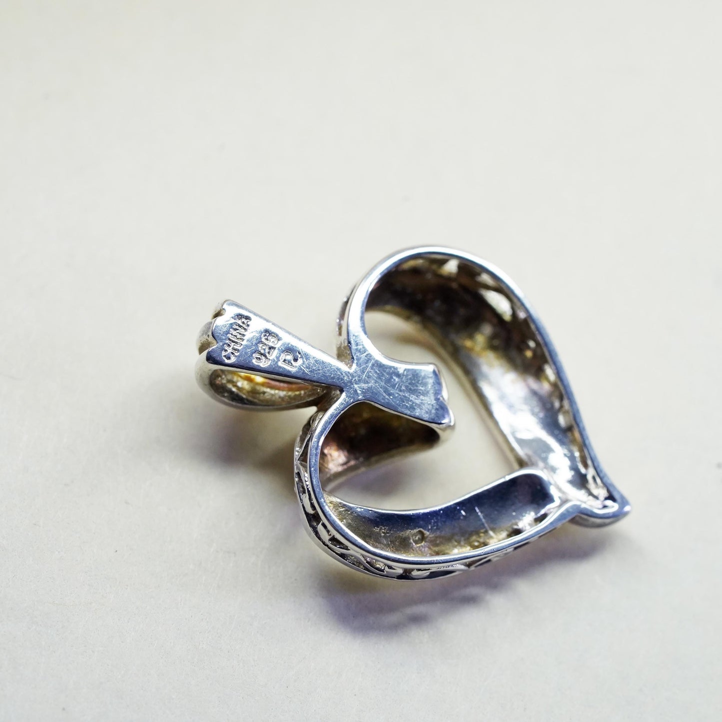 vintage Sterling silver 925 heart Pendant with real diamond