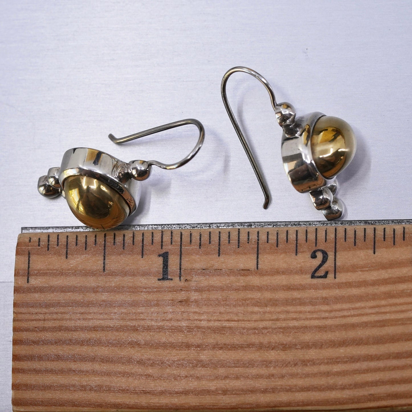 two tone Sterling silver handmade earrings, Mexican 925 hoops with brass beads