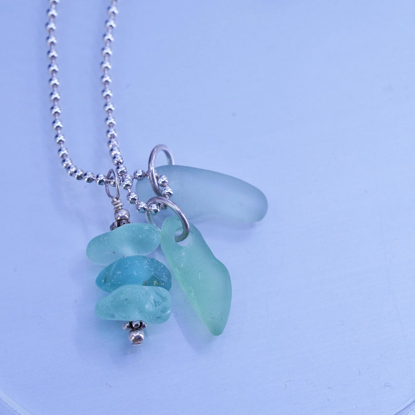 20”, Italian Sterling 925 silver handmade necklace sea washed nugget pendants