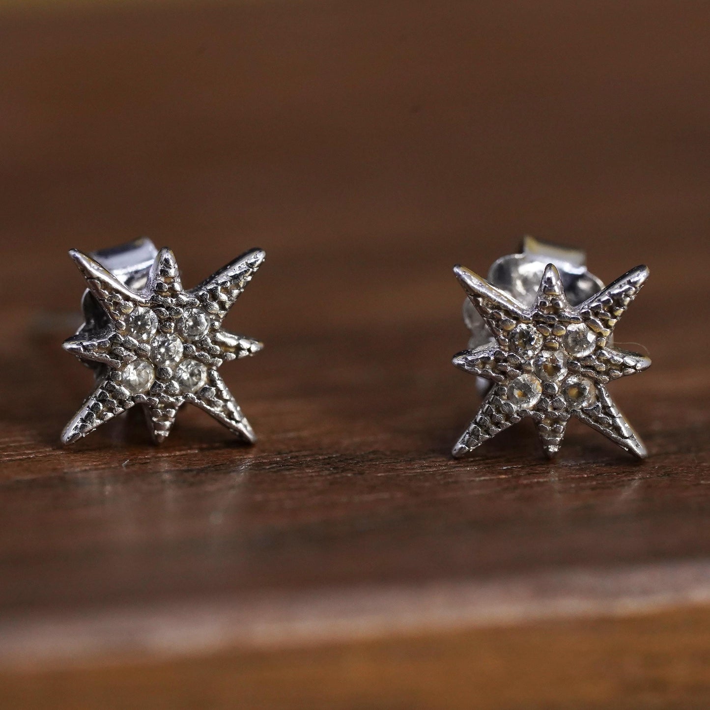 Vintage Sterling silver North Star studs, cz star earrings