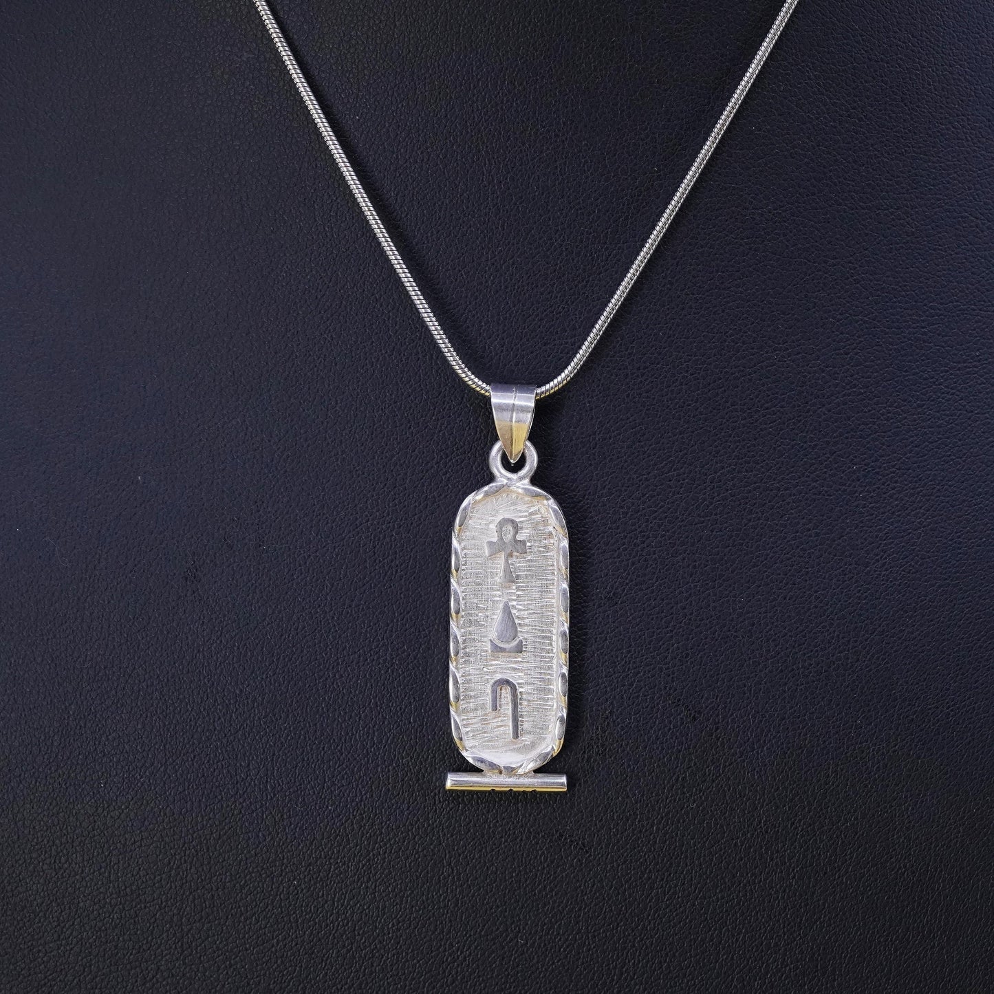 15”, Egyptian Sterling silver necklace w/ double sided pendant 925 snake charm