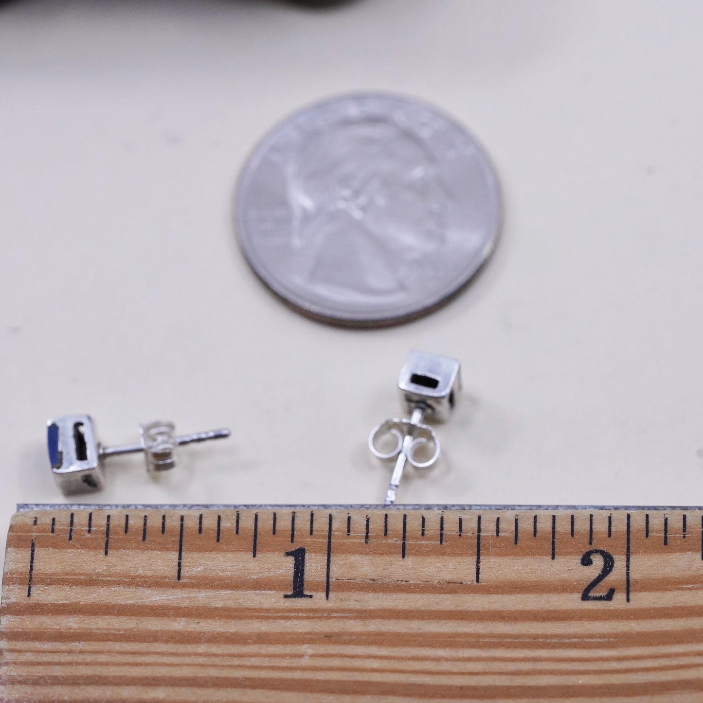 VTG southwestern Sterling 925 silver handmade square studs earrings blue onyx