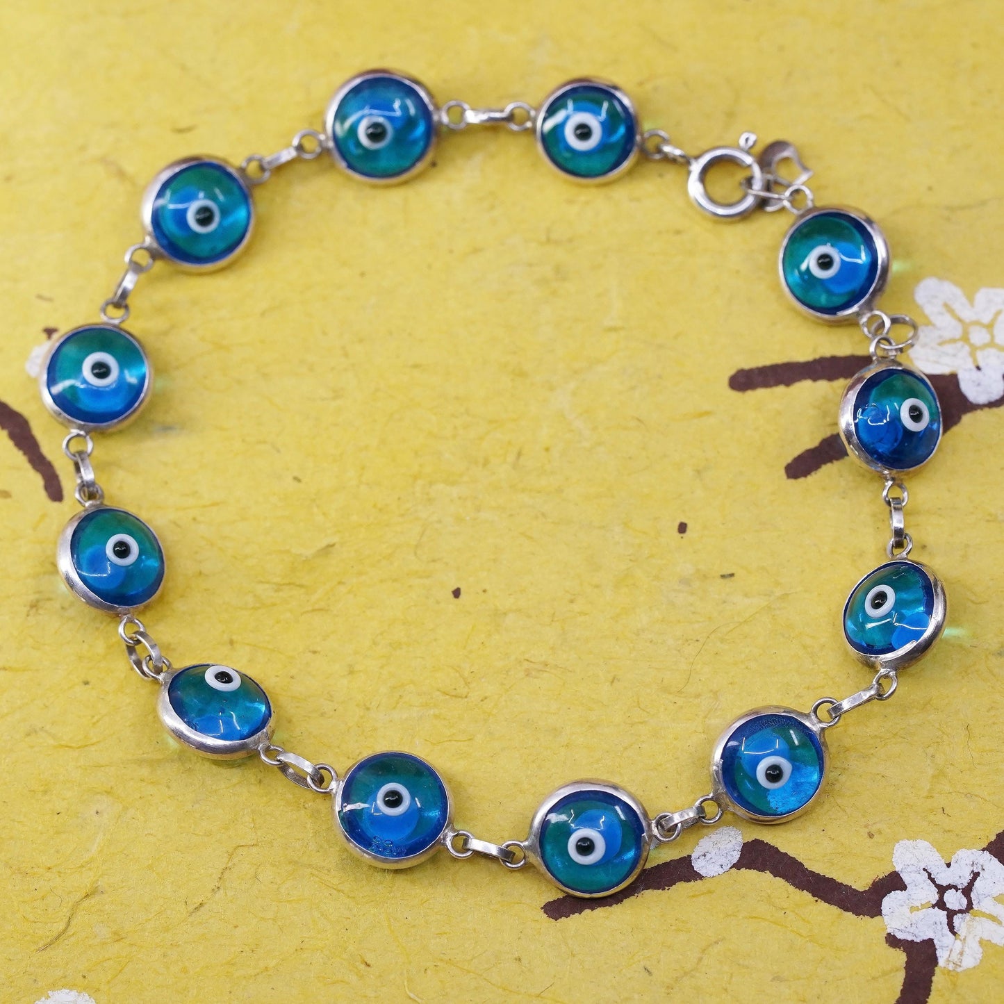 7”, vintage sterling 925 silver handmade bracelet blue evil eye bracelet