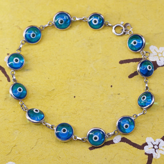 7”, vintage sterling 925 silver handmade bracelet blue evil eye bracelet