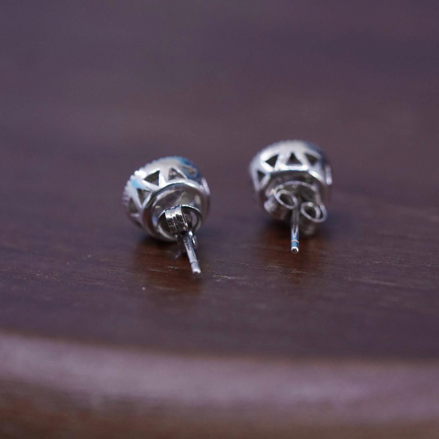 vintage Sterling silver clear round crystal studs, cz earrings