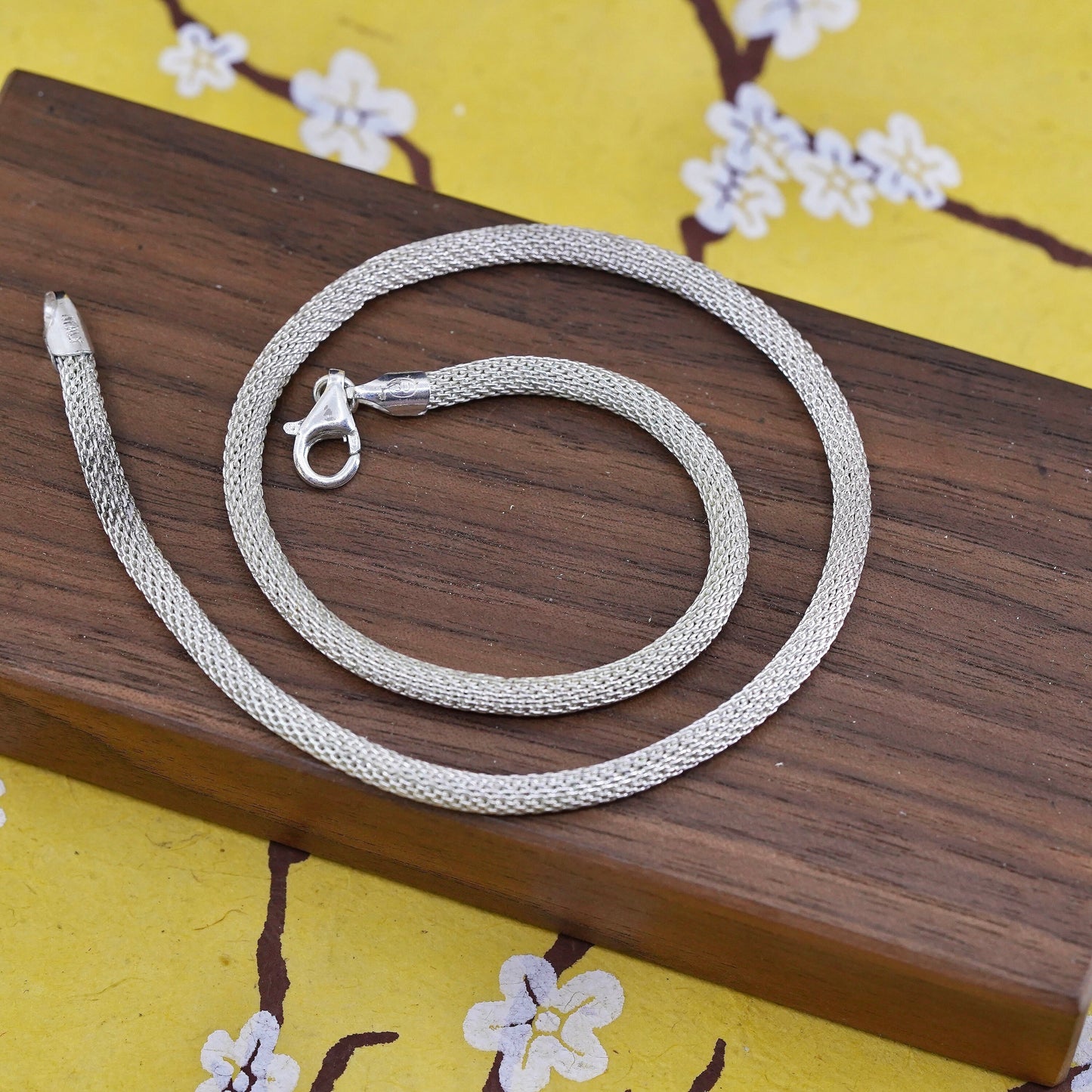 16", 4mm, vintage Sterling silver necklace, Italian 925 mesh link chain
