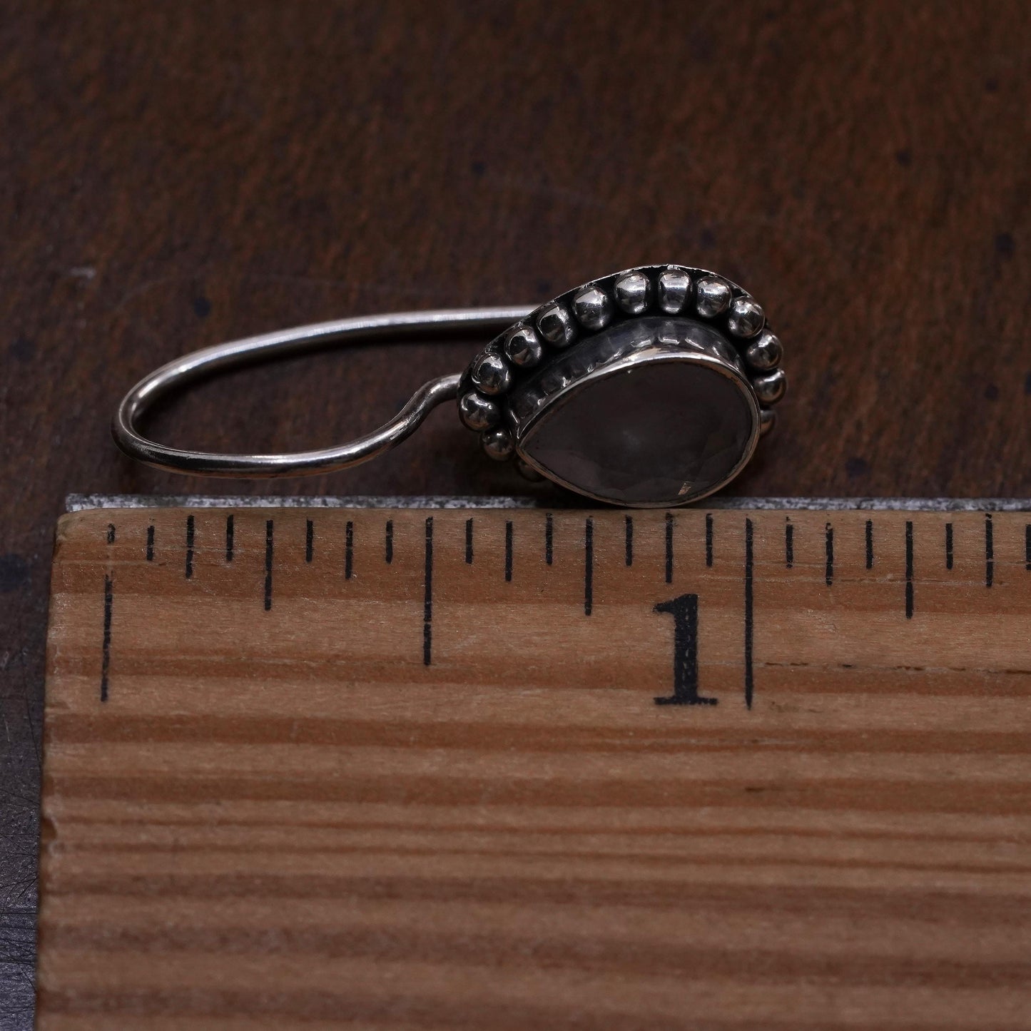 Vintage Sterling 925 silver handmade single earring with teardrop moonstone