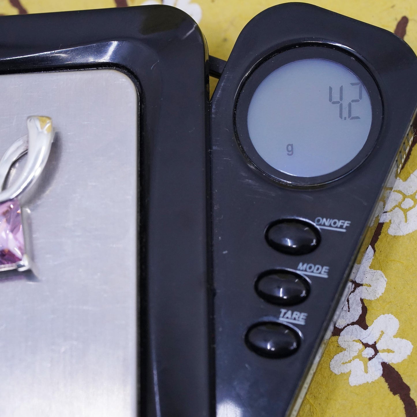 Vintage Sterling 925 silver handmade square pendant with pink crystal