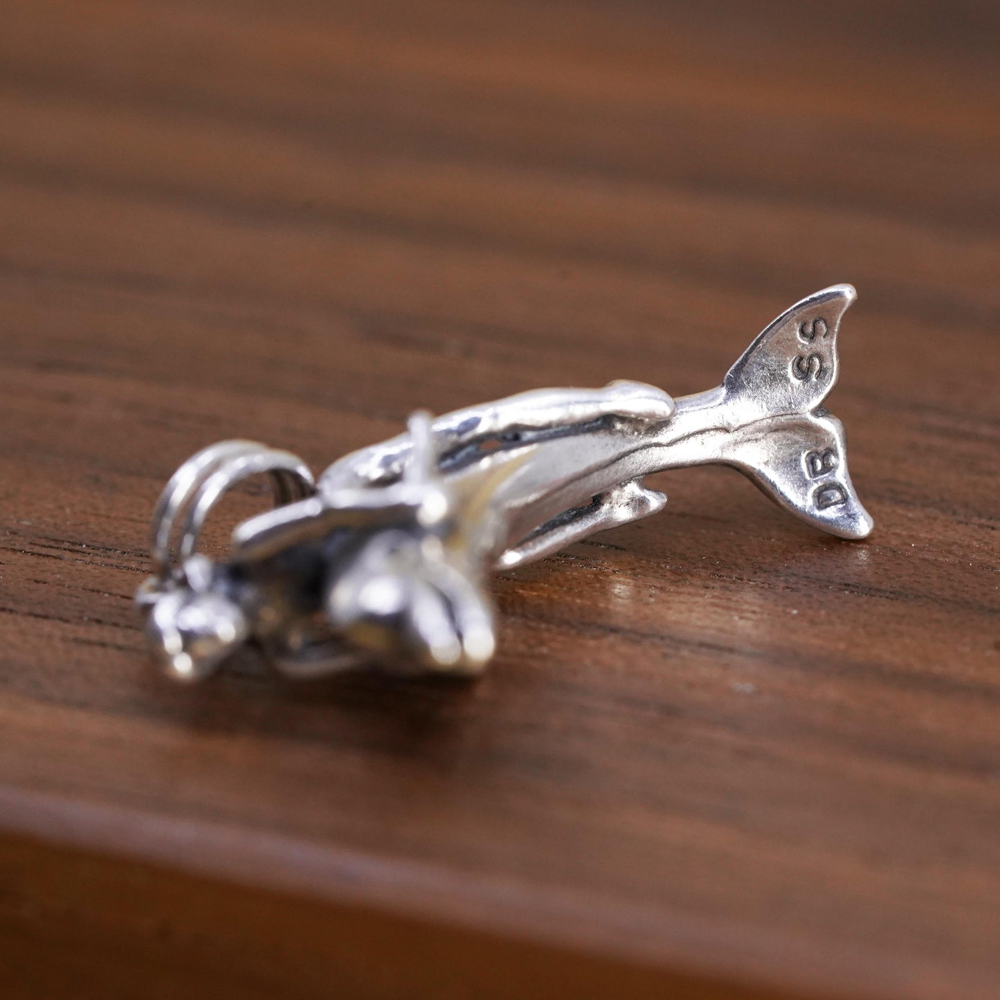 Vintage Sterling Silver girl Riding Dolphin Pendant, Ocean Jewelry, 925 pendant