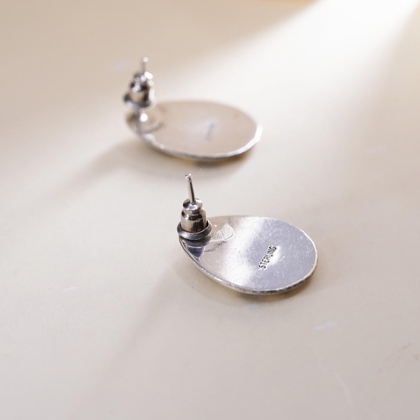 Southwestern sterling silver handmade earrings, bear paw 925 studs with coral