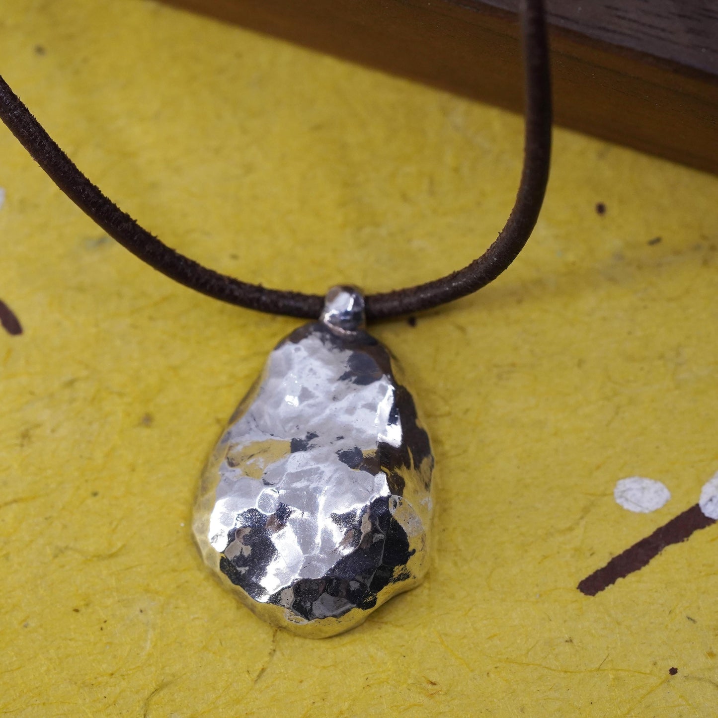 16”, Silpada leather necklace, brown leather choker with 925 teardrop pendant