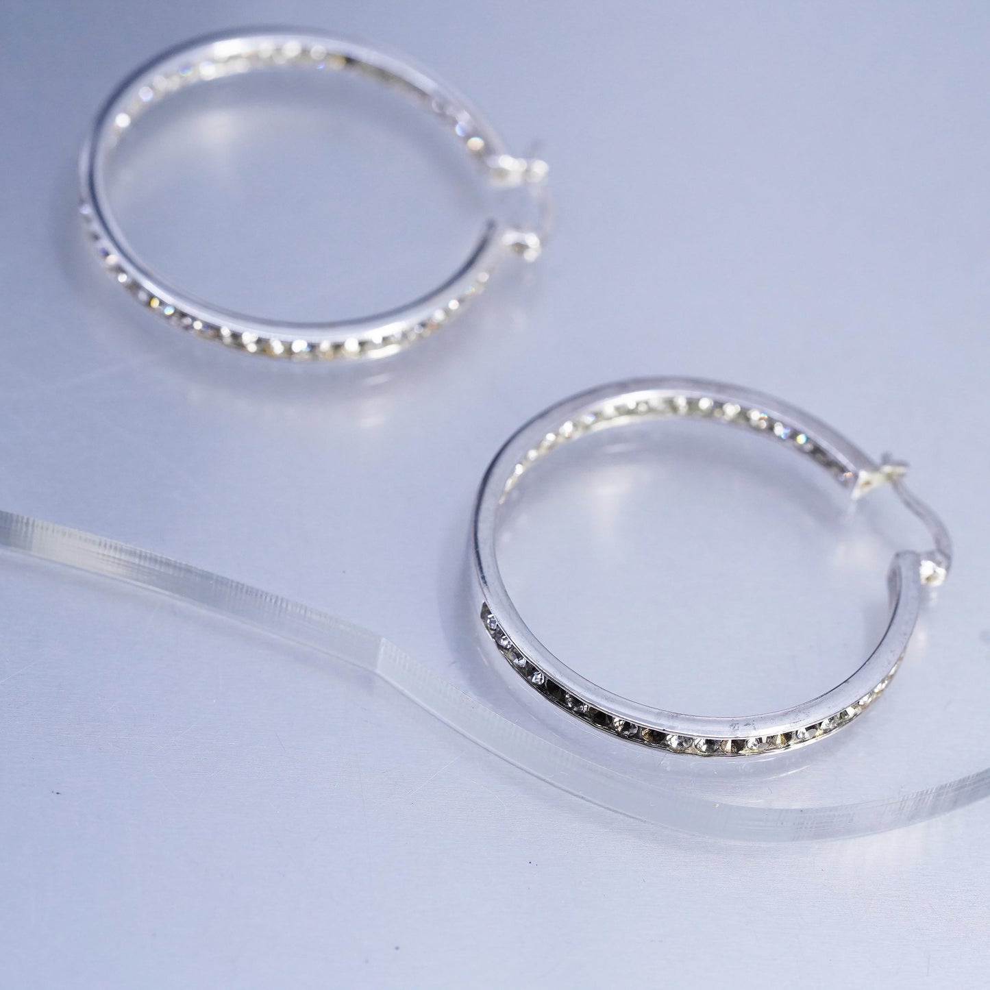 1.5", MISSING CZ vintage Sterling silver earrings, 925 hoops with cluster cz