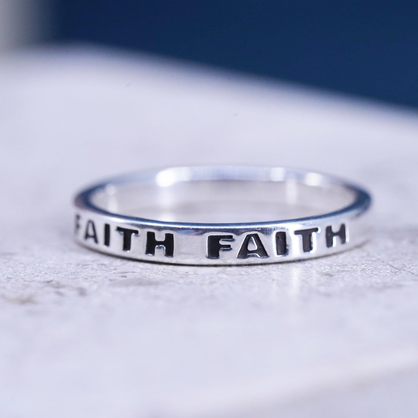Size 9, vintage Sterling silver handmade ring, 925 stackable band with “Faith"