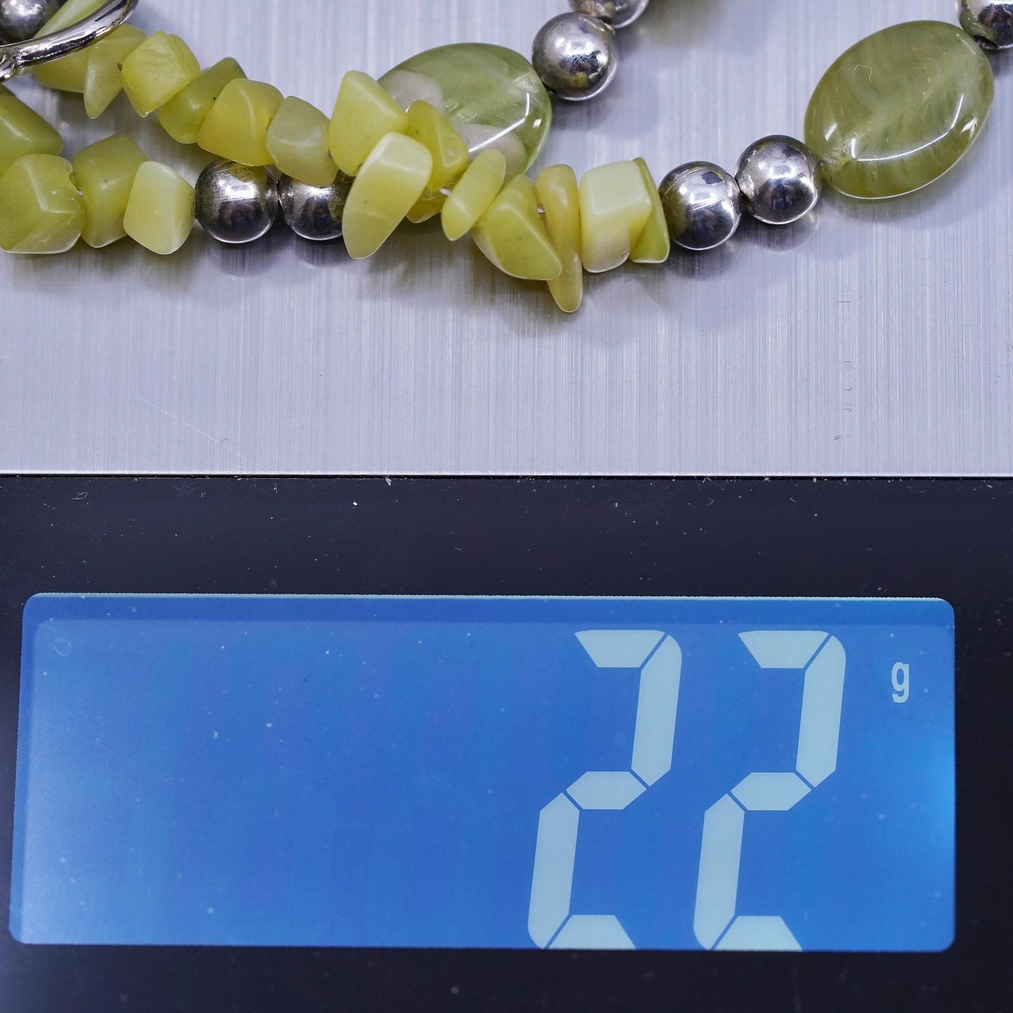 16", VTG Sterling 925 silver Handmade necklace, jade beads chain toggle closure