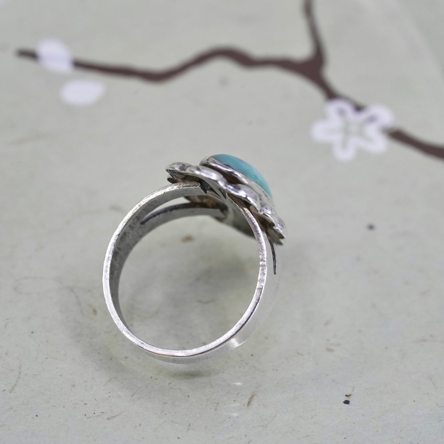 Size 6.25, Native American bell post sterling silver ring, 925 band turquoise