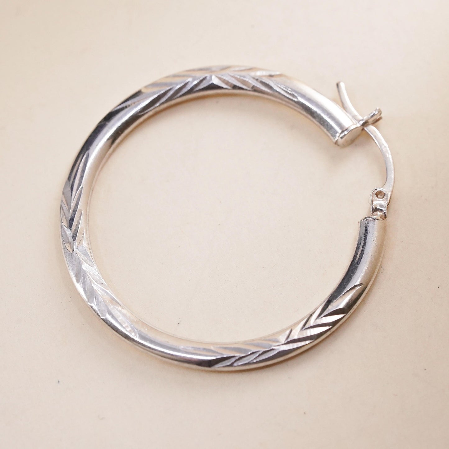 1.5", Vintage sterling 925 silver loop single earring, textured primitive hoop