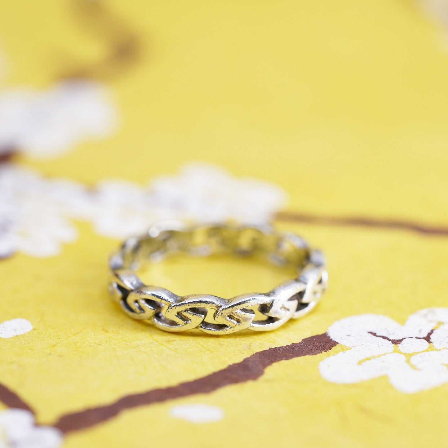 Size 4.75, vintage Sterling silver handmade ring, 925 curb link chain band