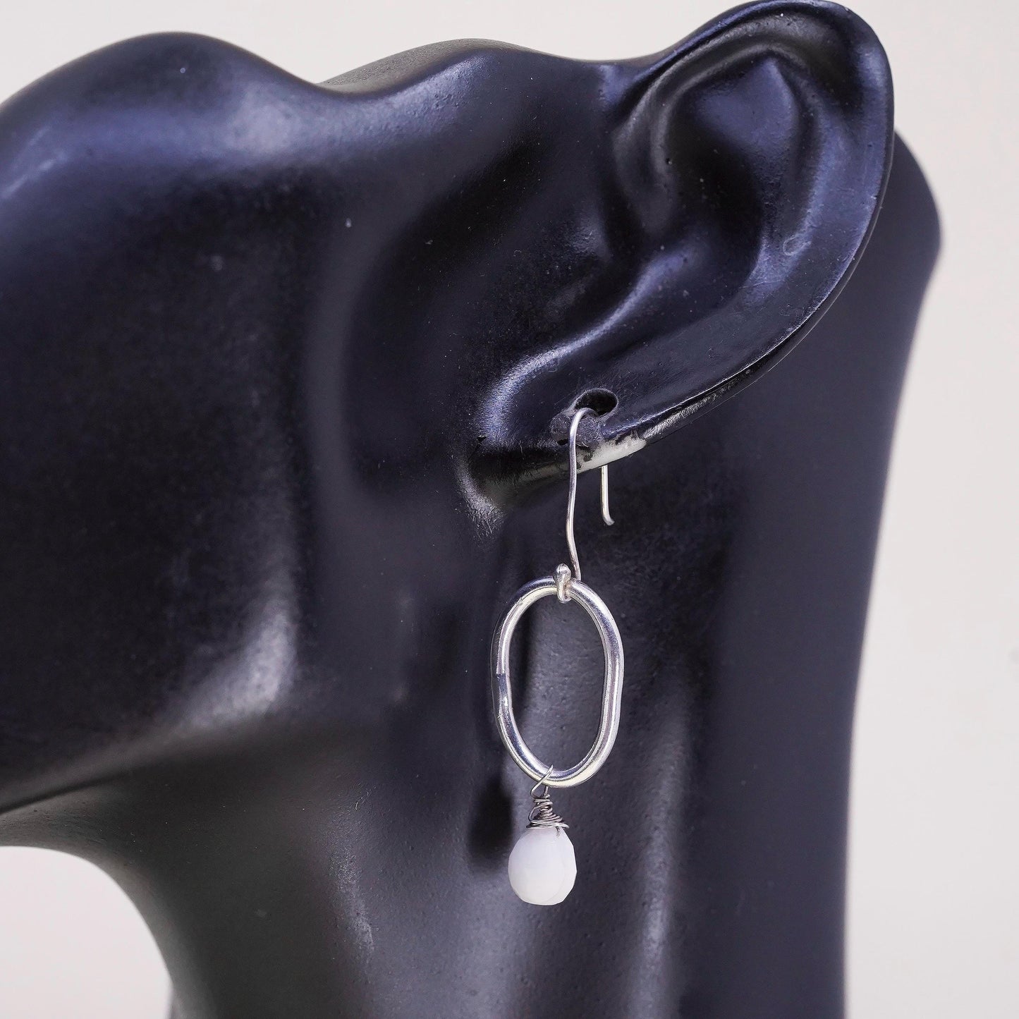 Vintage Sterling silver handmade earrings, 925 oval loop howlite teardrops