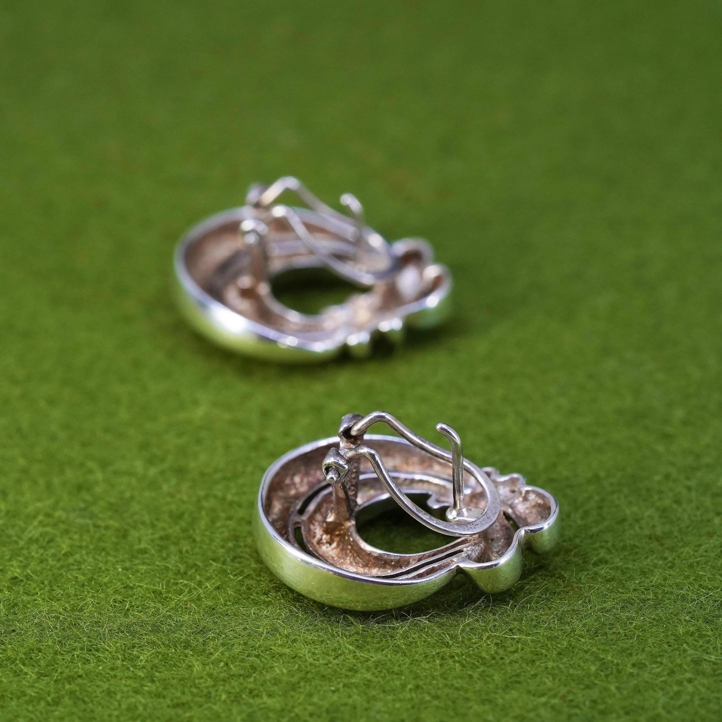 sterling silver handmade earrings, 925 modern square studs with circle dangles