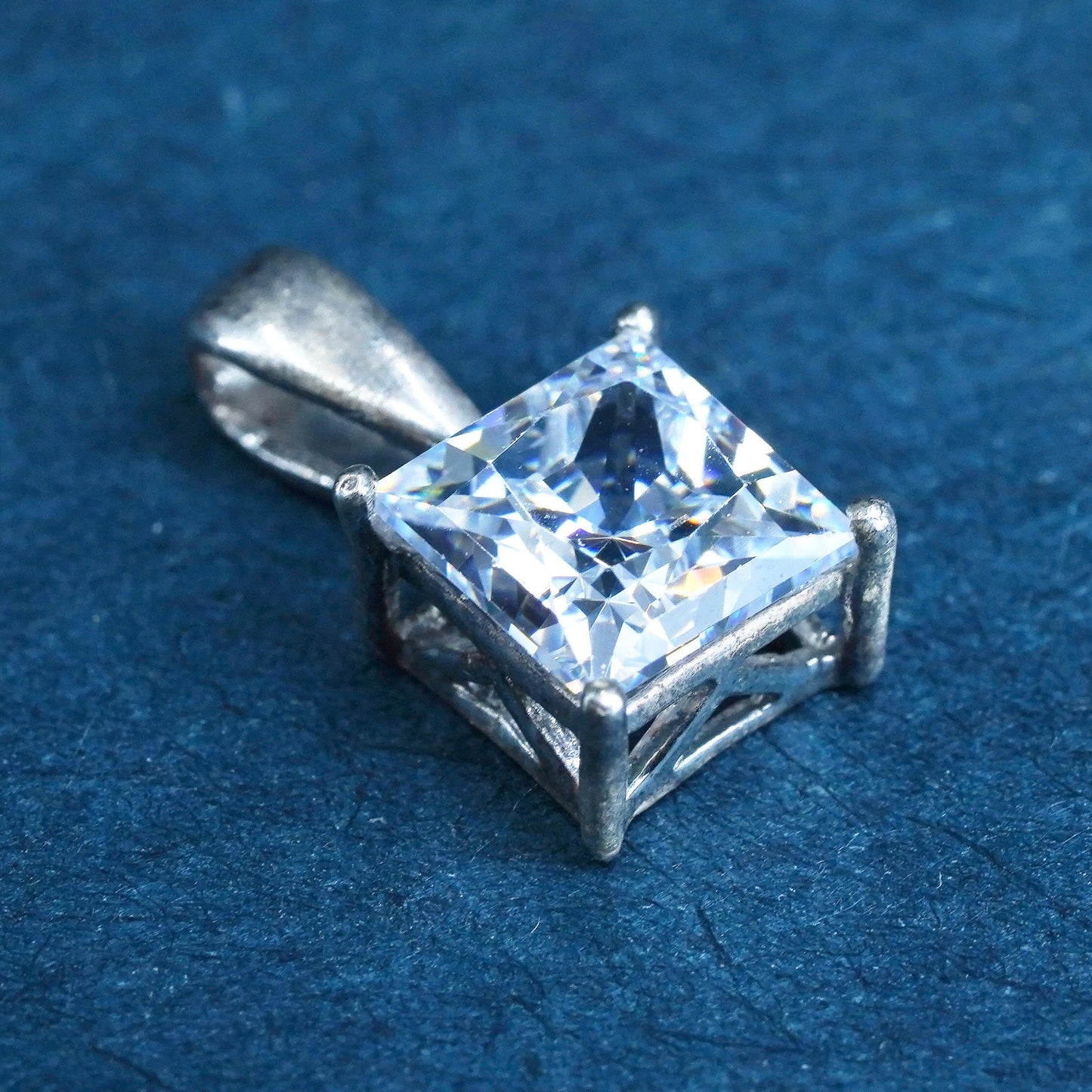 vintage Sterling 925 silver handmade pendant with square cz