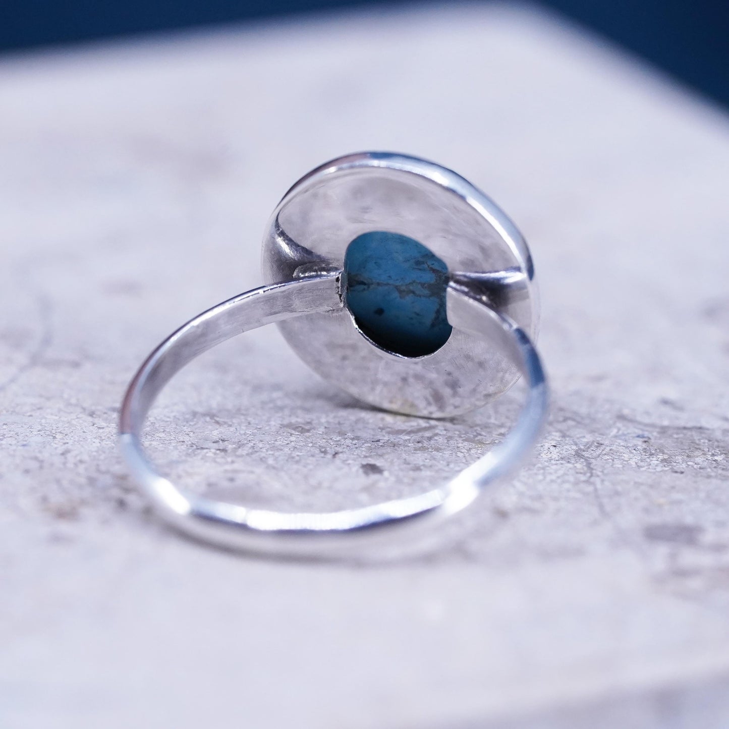 Size 10, vintage Sterling 925 silver handmade ring with turquoise and cable