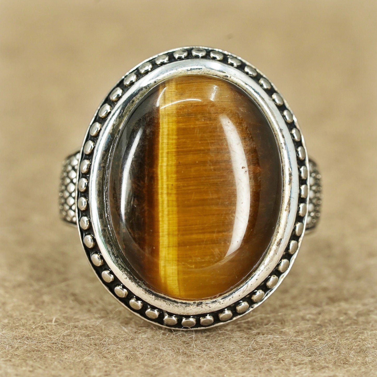 Size 8, vintage Sterling 925 silver handmade ring with golden tiger eye