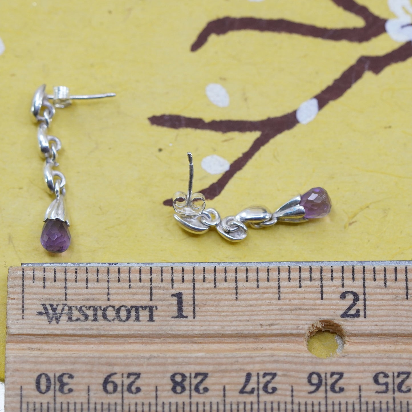 Vintage Sterling 925 silver handmade teardrop earrings with amethyst