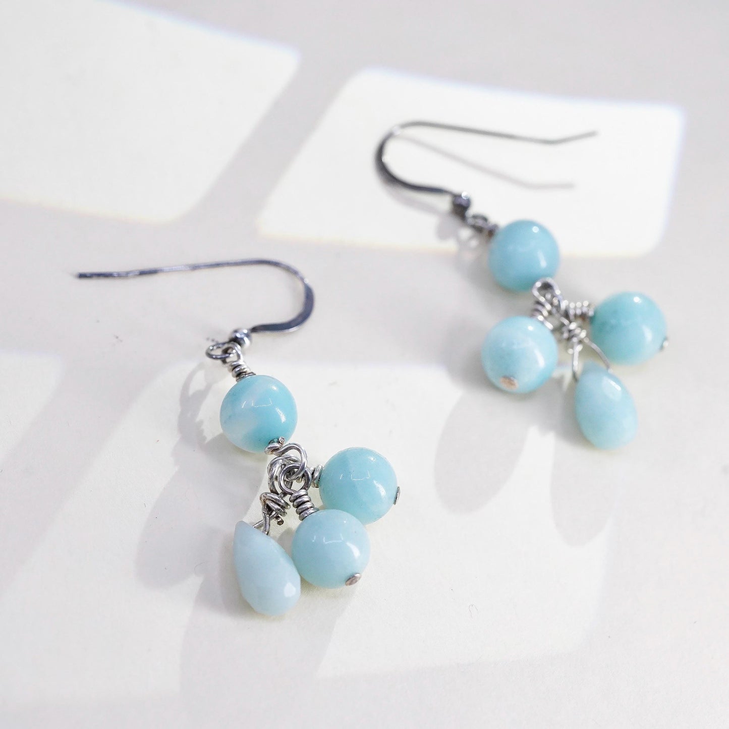 Vintage 925 Sterling silver handmade earrings with Larimar beads