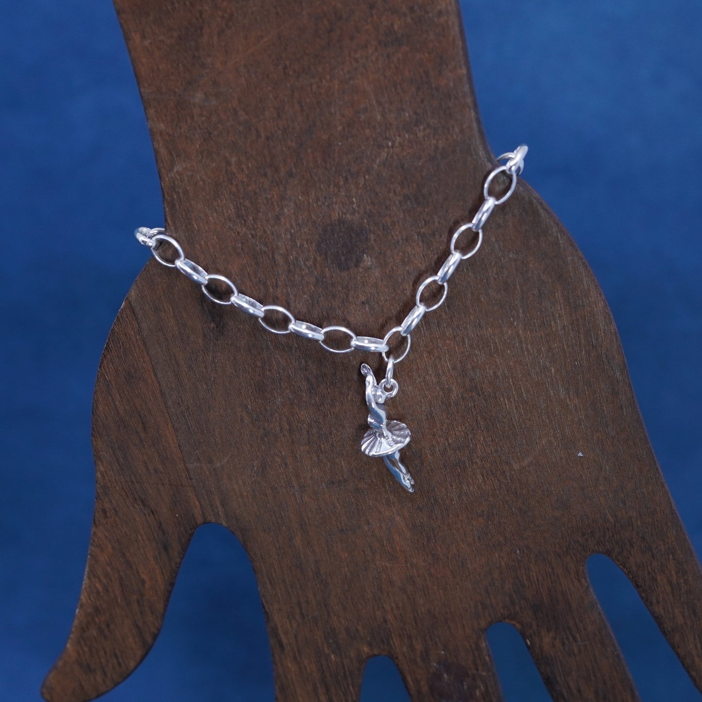 6.5”, Sterling silver handmade bracelet, 925 oval bracelet and ballet dancer