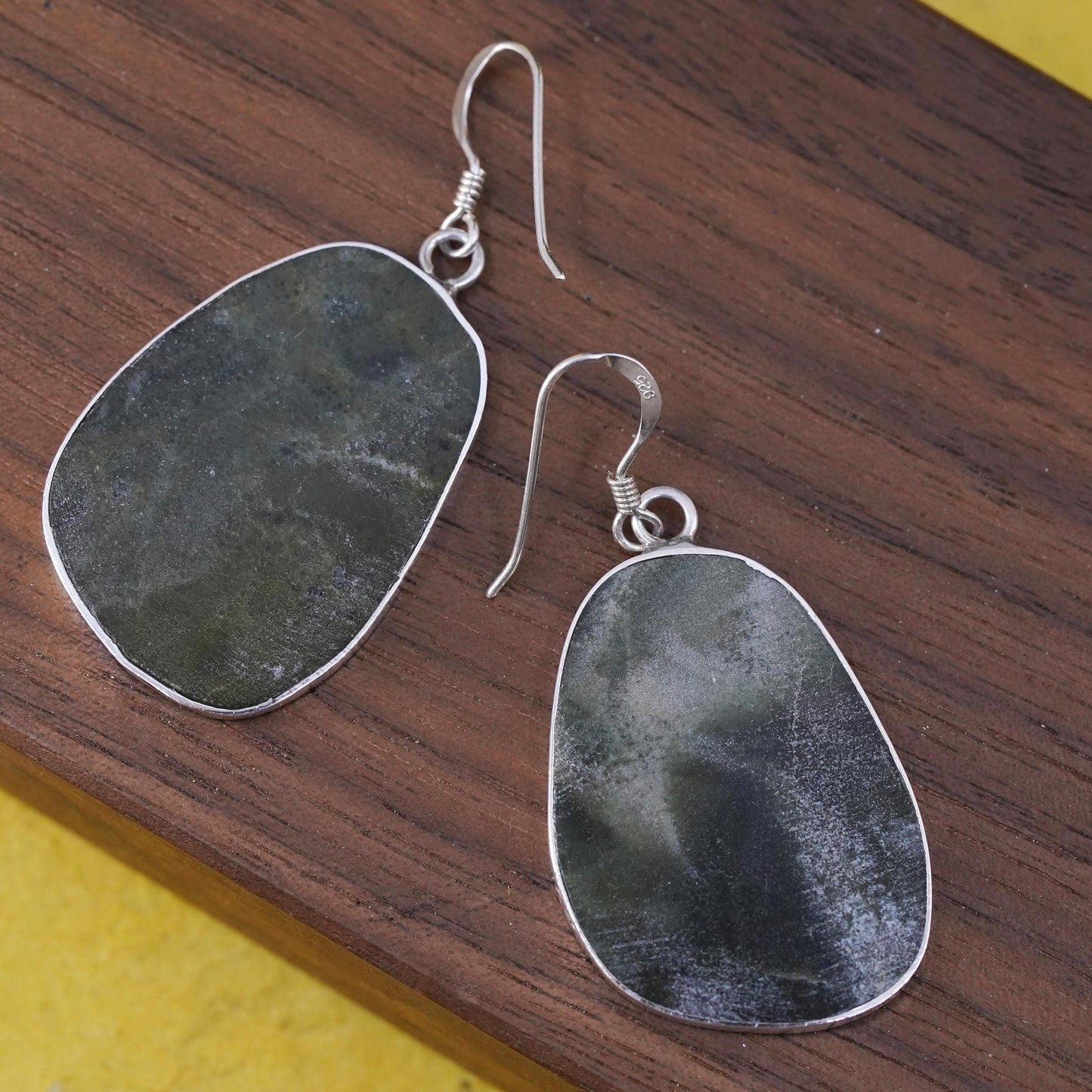 Vintage sterling 925 silver handmade earrings with jadeite nugget