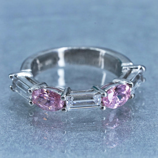 Size 4.5, vintage Sterling 925 silver wedding ring, Cz stackable band