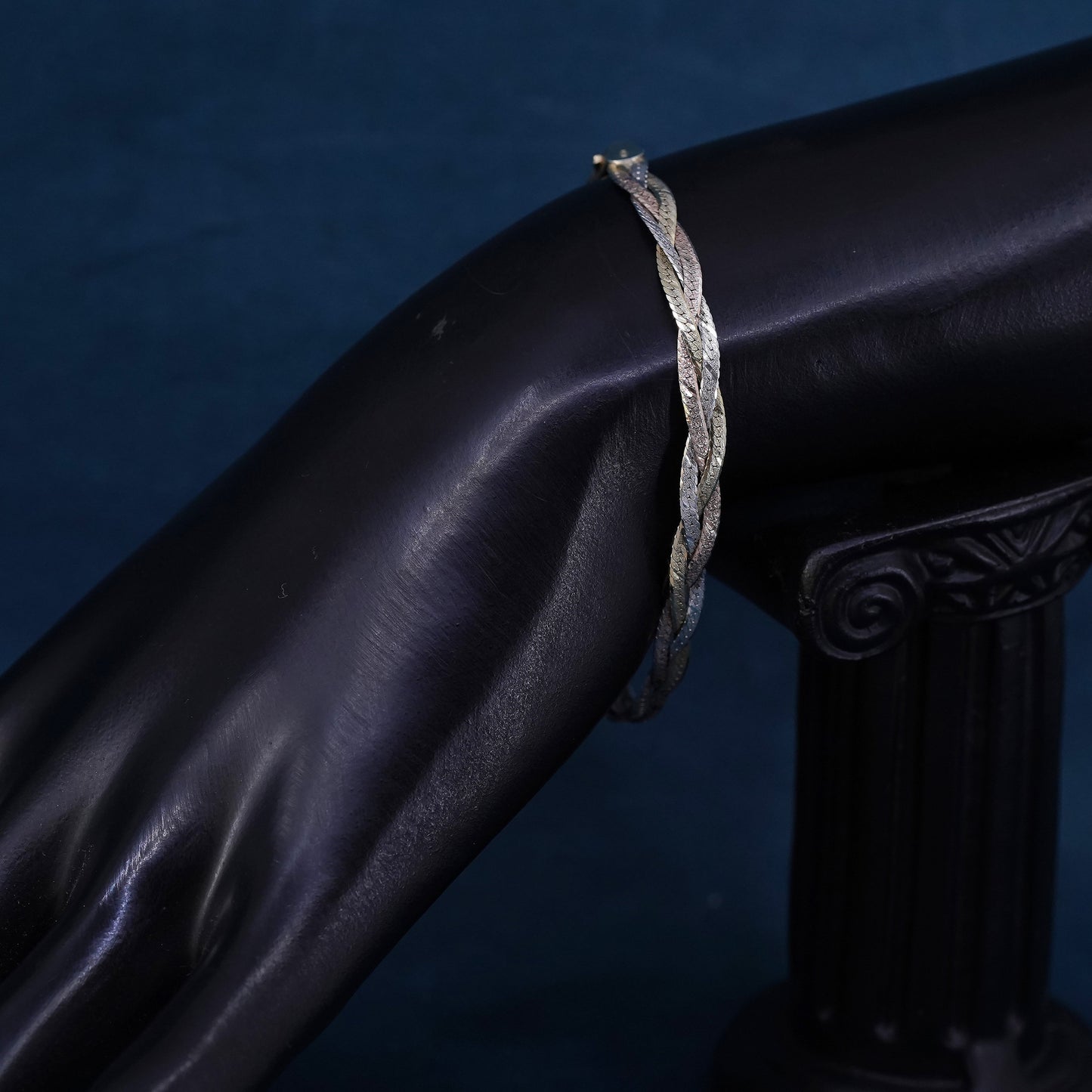 7" gold over Sterling silver bracelet, 925 woven braided herringbone chains