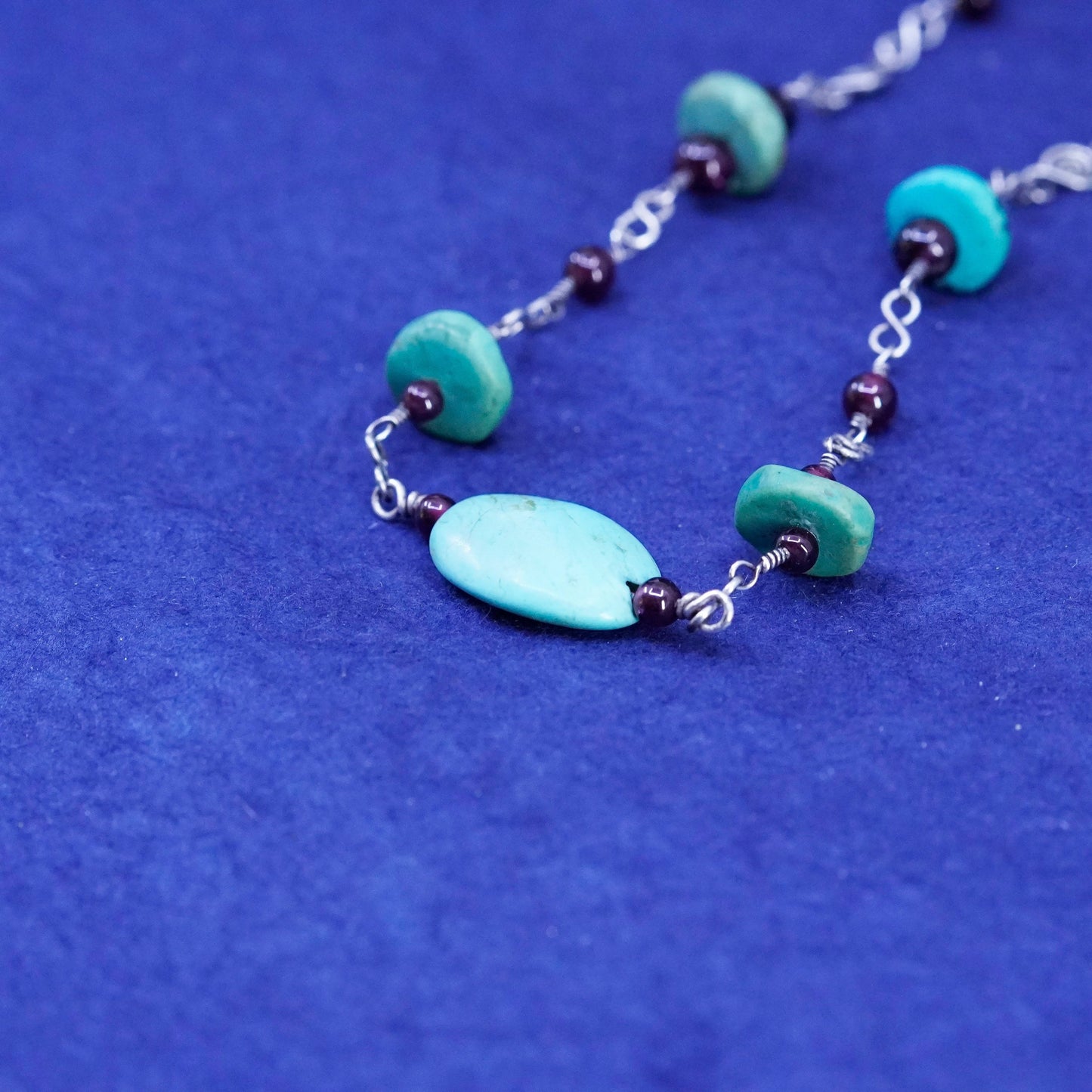 14”, Sterling 925 silver Native American Navajo chain necklace turquoise nugget