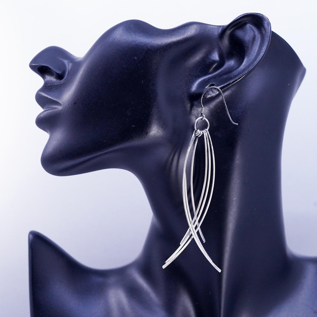 Vintage Sterling Silver 925 Long Dangle Earrings Multi Strand Curved Wire Drops