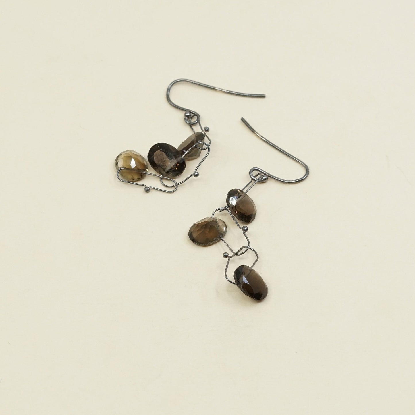 vtg Sterling silver handmade earrings, 925 w/ smoky topaz beads