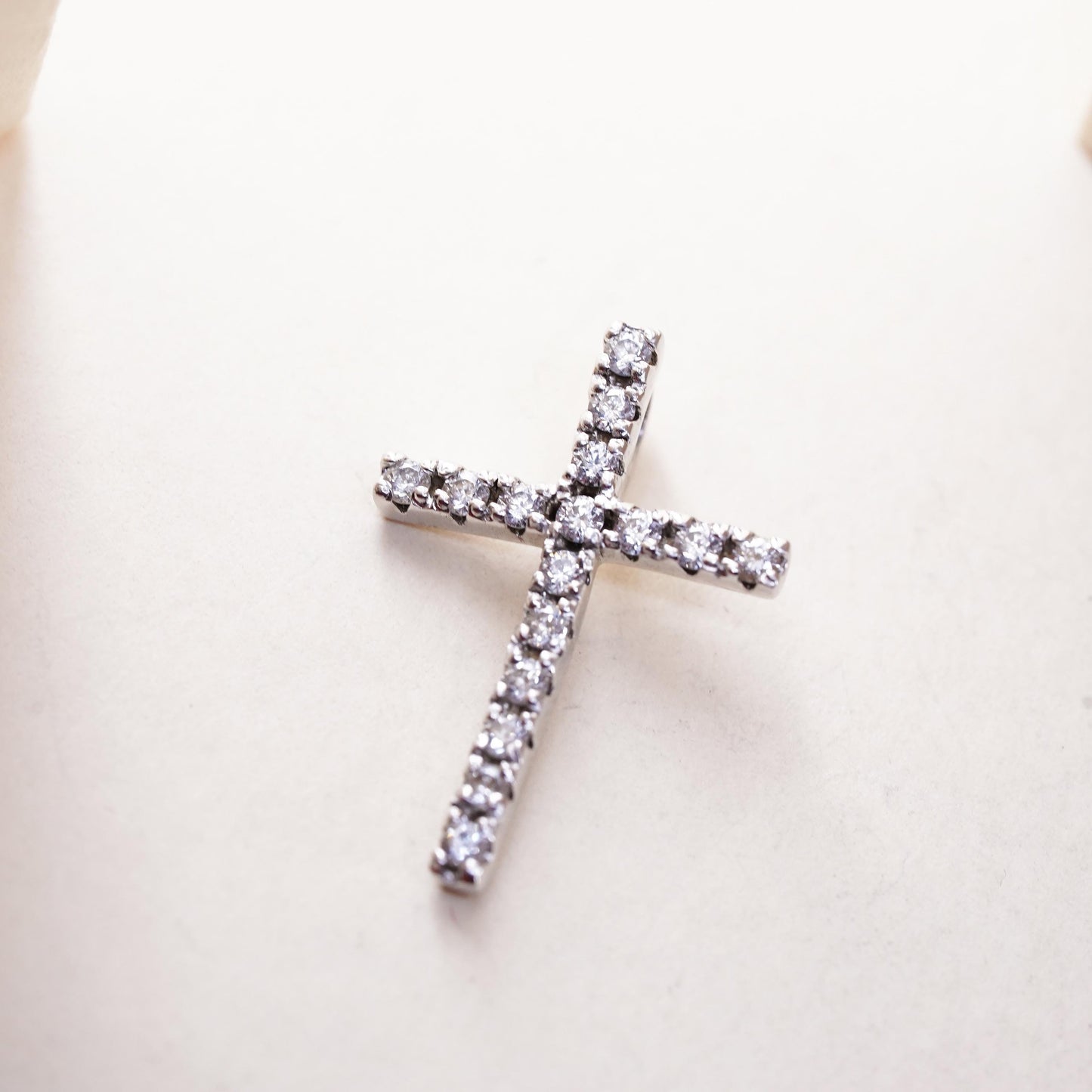 Vintage handmade Sterling silver pendant, 925 cross with cluster cz