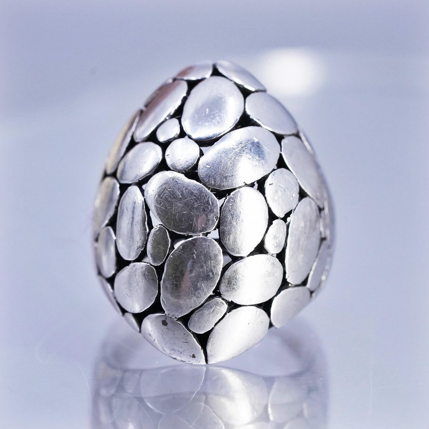 Size 7, Sterling Silver Cocktail Ring 925 Silver Statement Pebble textured Band