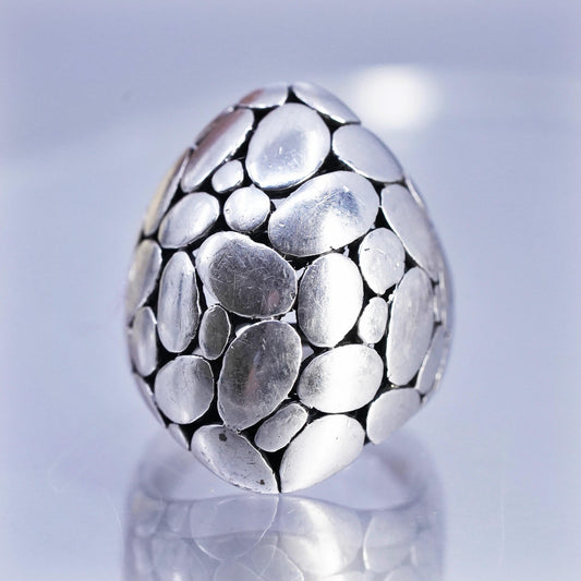 Size 7, Sterling Silver Cocktail Ring 925 Silver Statement Pebble textured Band